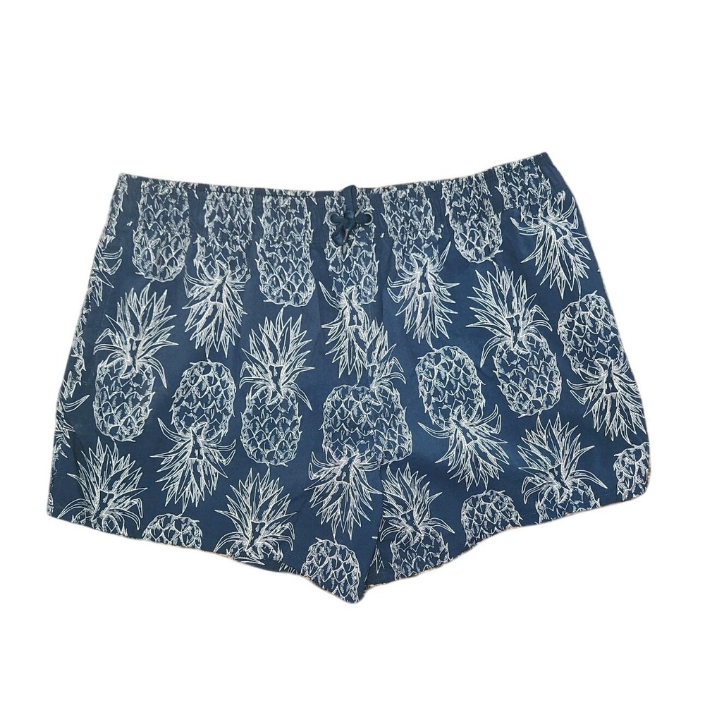 Lauren James Women Swim Trunks  Navy Blue White Pineapple Print Large